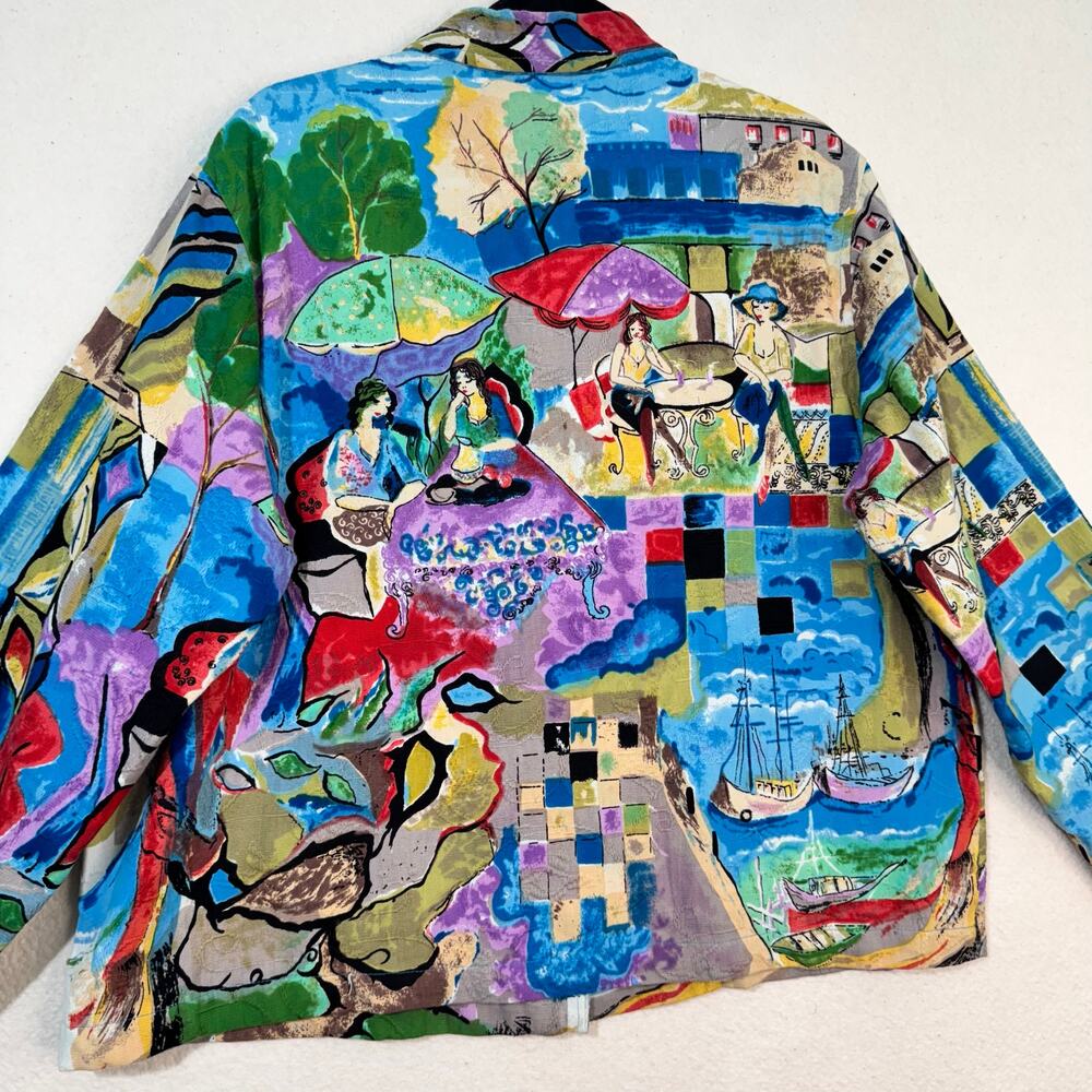 Keren Hart Jacket Vibrant Colorful Scenic Picasso Cafe Art Cotton Blazer Size XL - Picture 9 of 9